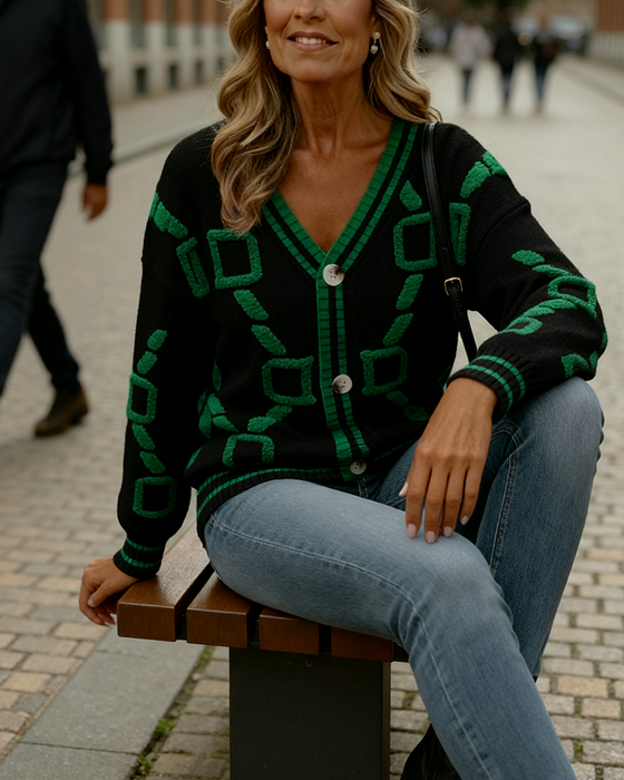 Kardigan Modny Kolor Kontrastowy Dekolt V