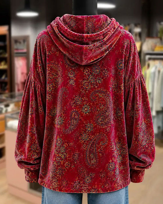 Hoodie Paisley Druk Aksamit