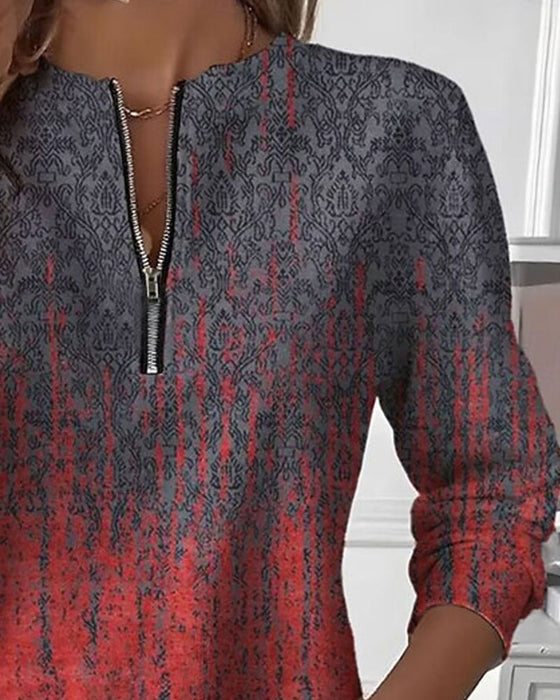 Bluza Gradient Vintage Wzór Pół Zamek Błyskawiczny