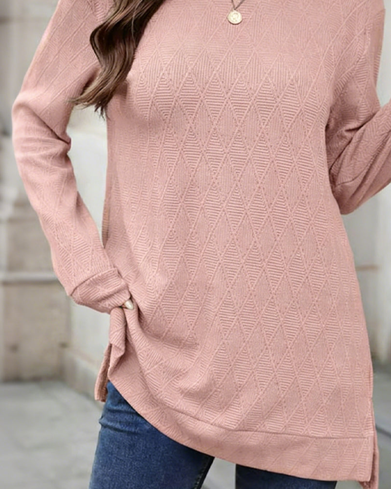 Top Okrągły Dekolt Diamentowy Żakard