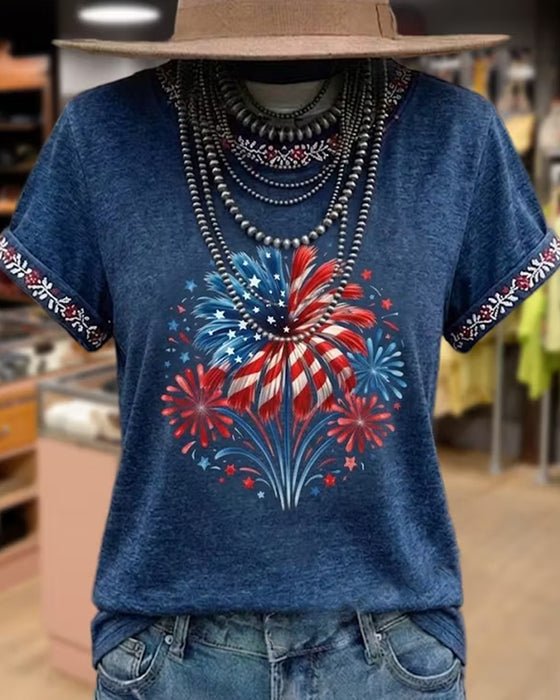 T-Shirt Z Nadrukiem Fajerwerków Kolorowe Bloki