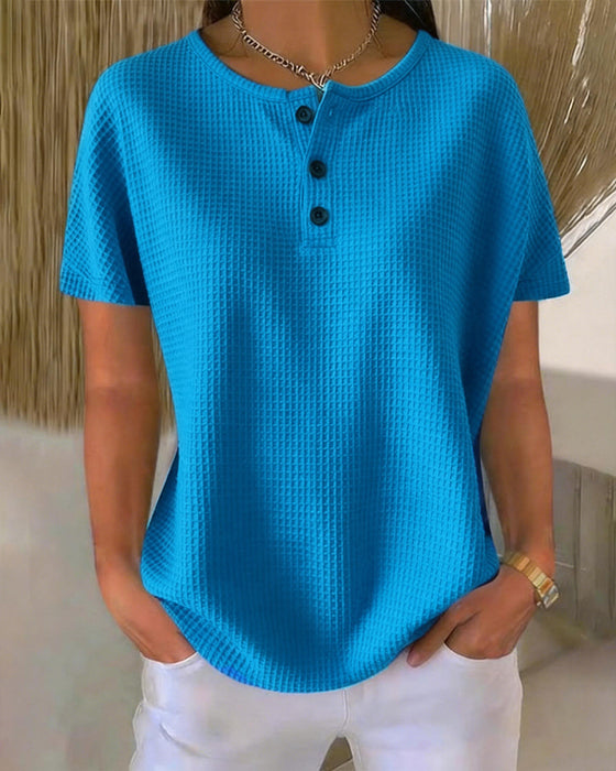 T-shirt Zapinany Dekolt V Casual