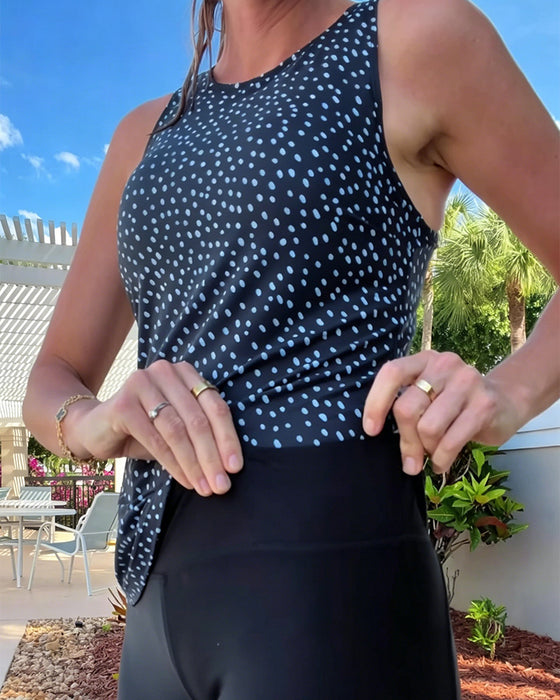 Tankini Okrągły Dekolt Bez Rękawów W Grochy
