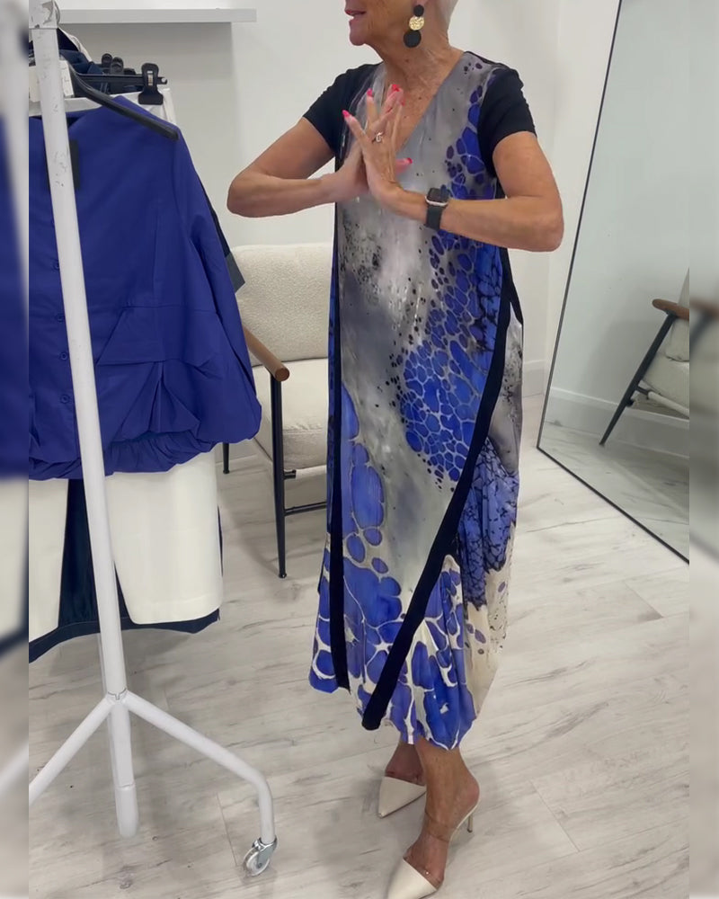 Sukienka Atrament Mycie Nadruk Długa