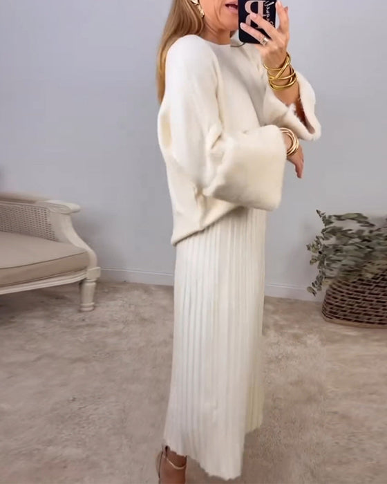 Elegancki jednokolorowy sweter z długim rękawem