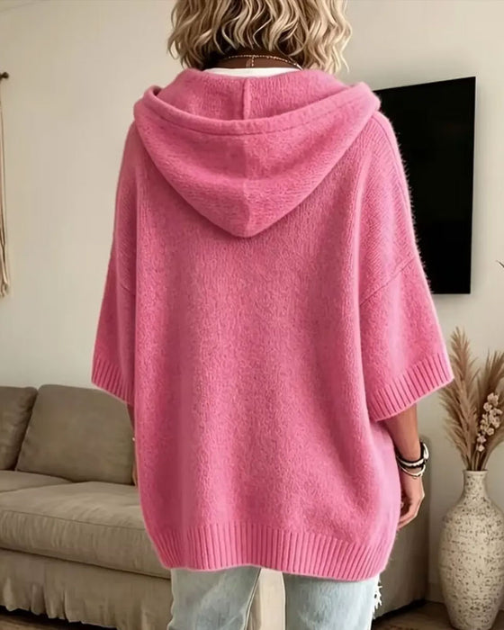 Pullover Z Kapturem Luźny Stylowy Dzianinowy