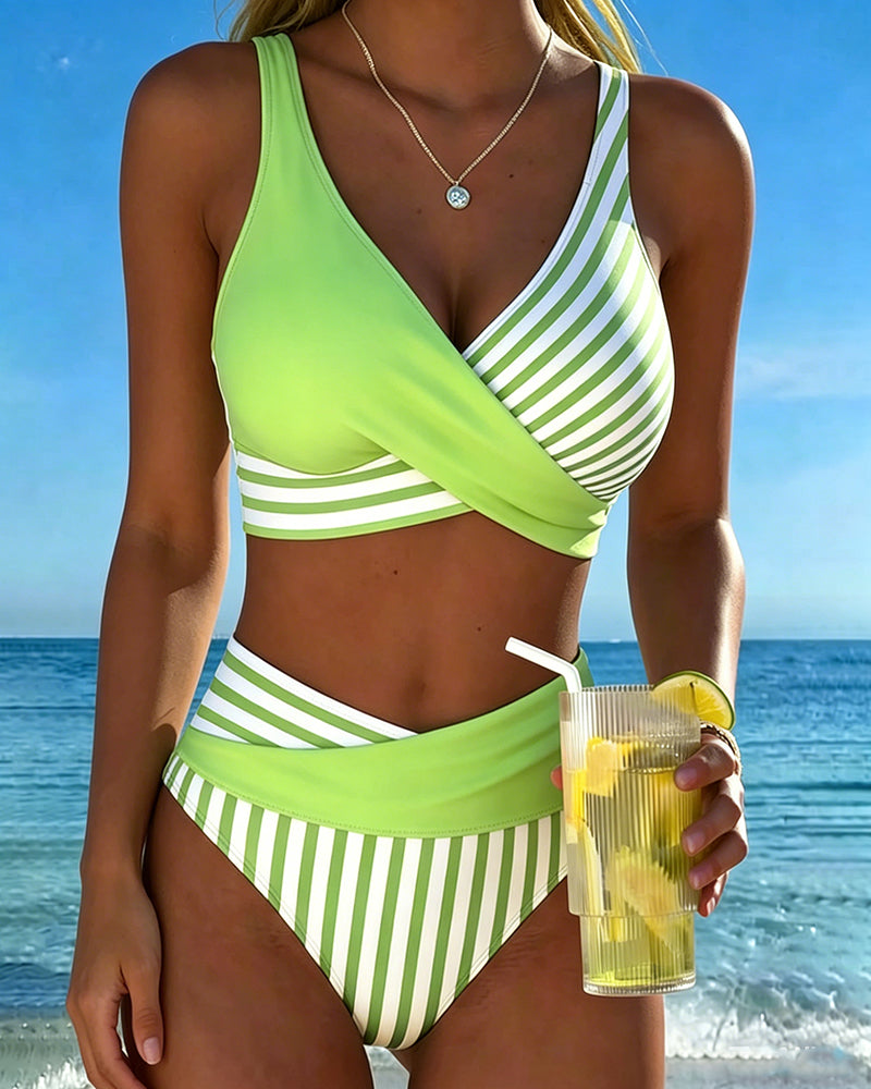 Bikini Krzyżowe Paski Drukowany