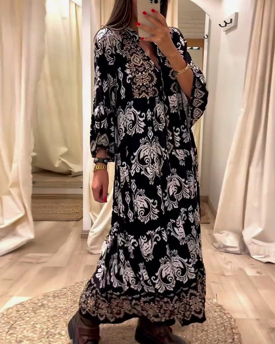 Luźna sukienka vintage z nadrukiem