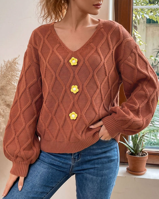 Pullover Rękaw Latarnia Argyle Moda Dzianinowy