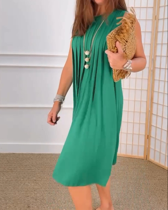 Plisowana sukienka bez rękawów z okrągłym dekoltem