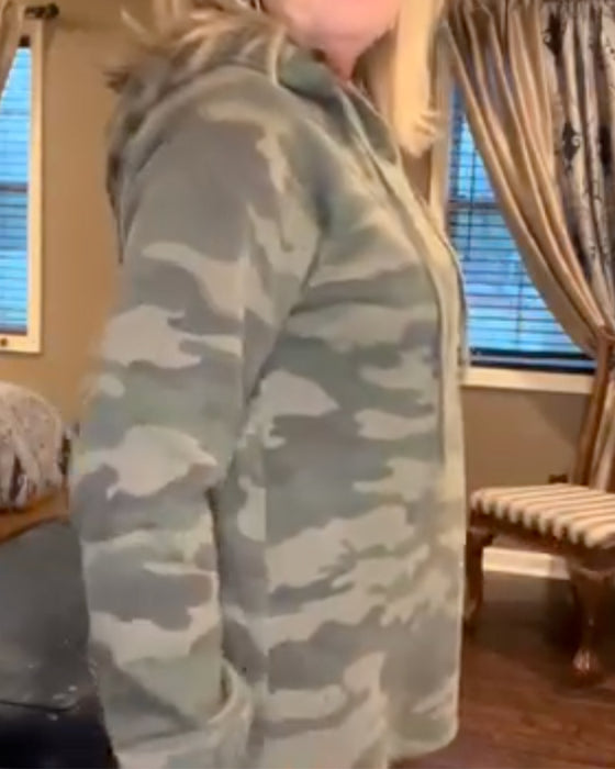 Hoodie Camo Sznurek Luźny Bluza