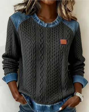 Bluza Color Blocking Z Okrągłym Dekoltem