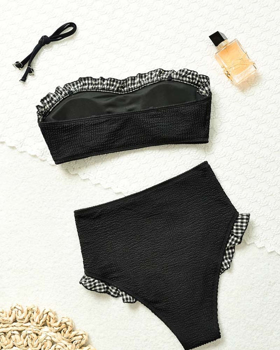 Bikini Krata Ruffle Bez Ramiączek