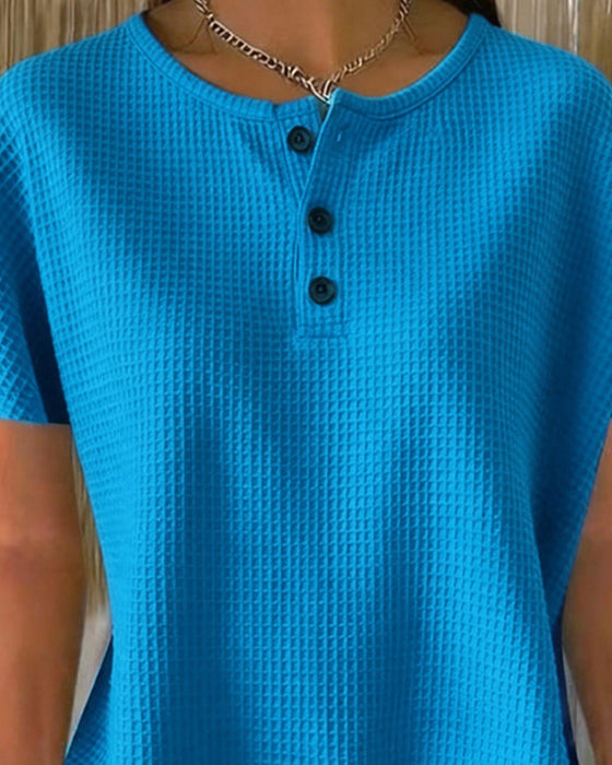 T-shirt Zapinany Dekolt V Casual