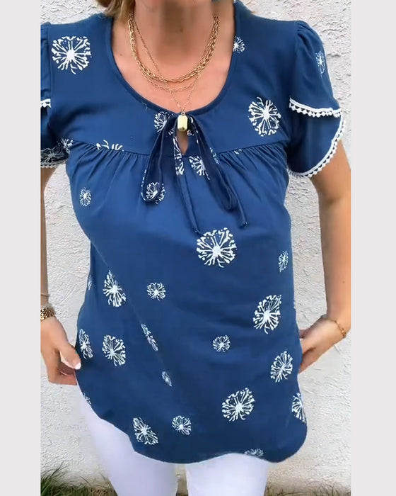 Bluzka Z Rękawami W Kształcie Płatków Kwiatów Nadruk Tie-Dye