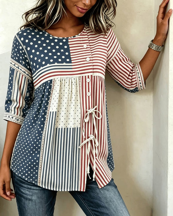 Bluzka Flaga Druk Patchwork Krawat