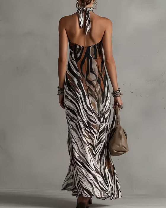 Sukienki Zebra Halter Rozcięcie Długi