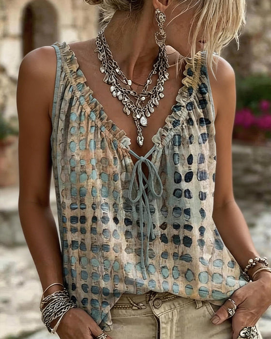 Tank Tops Polka Dot Nadruk Falbana