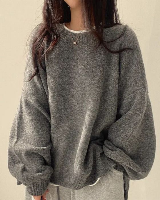 Sweter Okrągły Dekolt Bok Rozcięcie