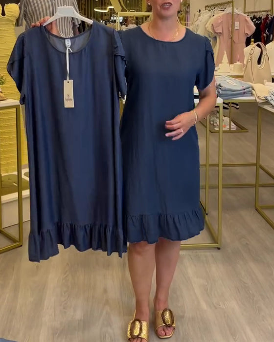 Sukienka Casual Denim Marszczona