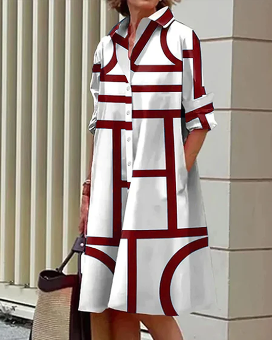 Sukienka z kieszeniami i geometrycznym nadrukiem