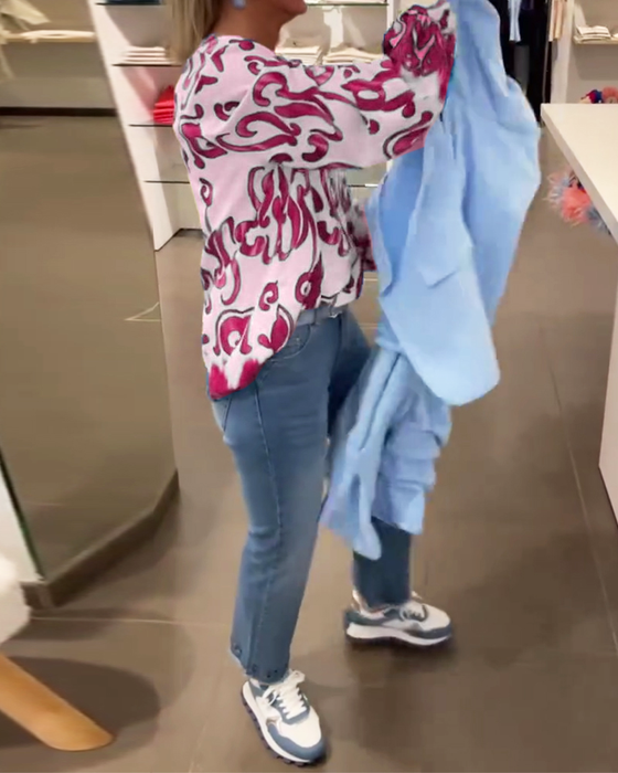 Elegancka bluzka z długim rękawem i dekoltem w kształcie litery V