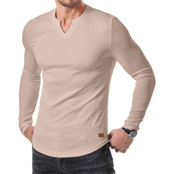 Koszula Męska Slim Fit Z Dekoltem W Serek I Długim Rękawem