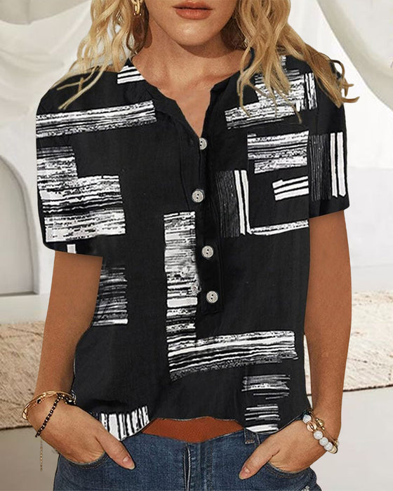 Wzorzysty top z krótkimi rękawami