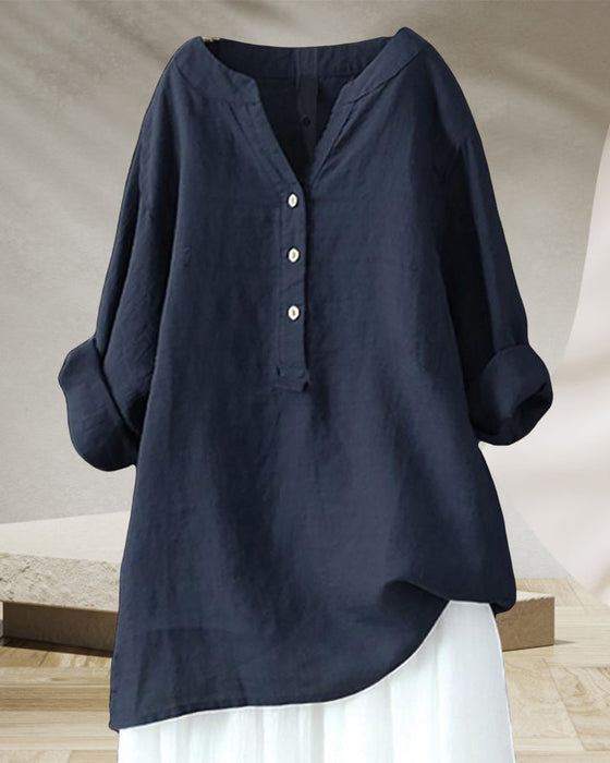 Koszula z długimi rękawami w jednolitym kolorze z dekoltem w serek