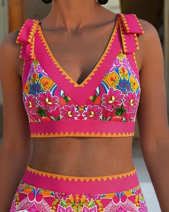 Bikini Etniczny Kwiatowy V-Szyjka