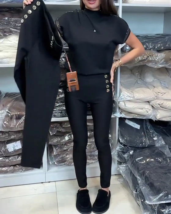 Stylowe Spodnie Z Zapięciem Na Guziki I Stretch