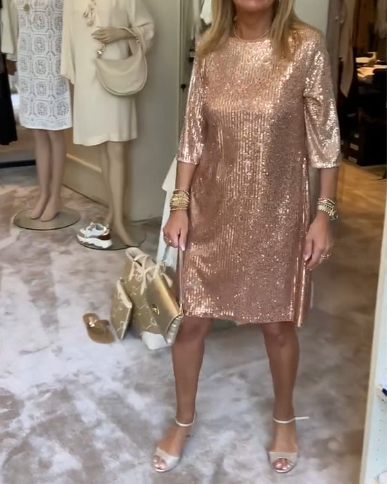 Sukienka elegancka, jednolita, z cekinami
