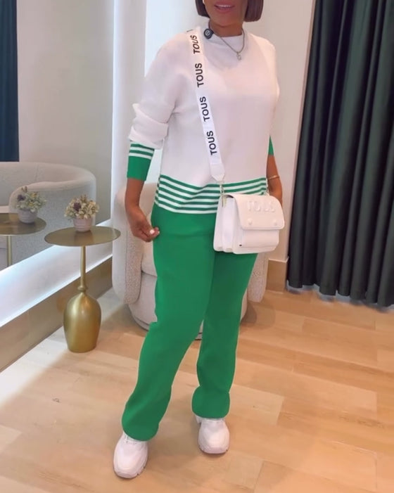 Paski Kontrastowy Pulower Spodnie Zestaw
