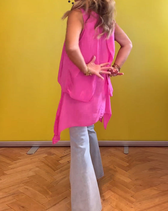 Dwuwarstwowa bluzka bez rękawów w jednolitym kolorze