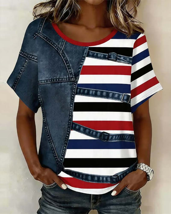 T-Shirt Pasek Patchwork Wzór