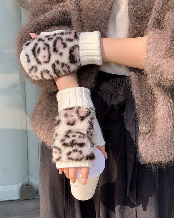 Rękawiczki Print Leopardzi Futro