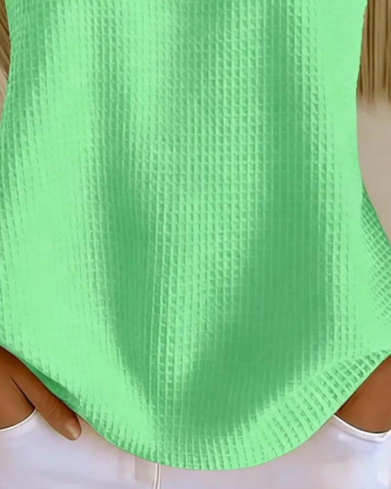Tank Top Okrągły Dekolt Bez Rękawów Wafel Guzik