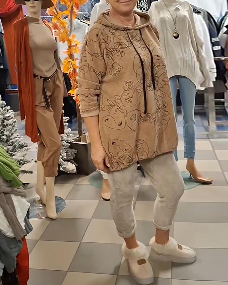 Hoodie Luźny Fason Drukowany Z Kapturem