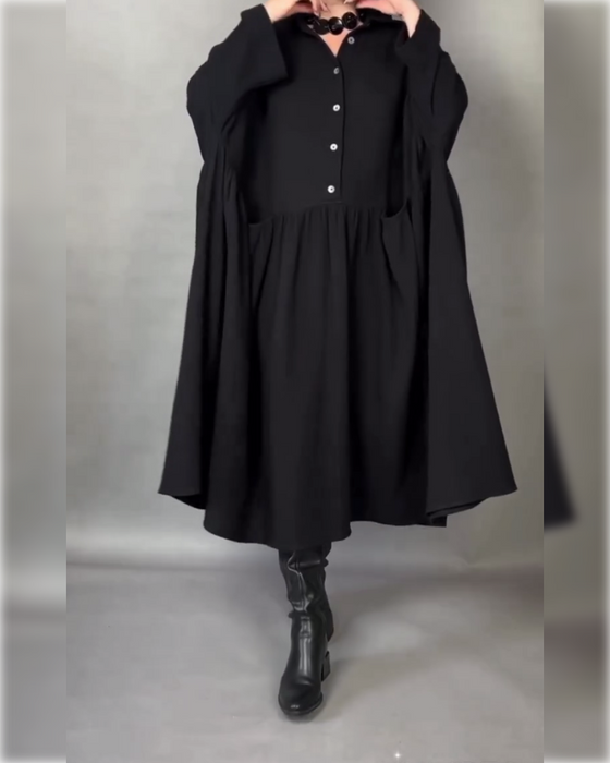 Oversize Sukienka W Linii A Z Kołnierzem I Guzikami