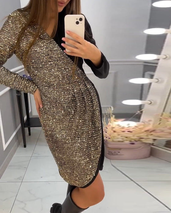 Sukienka z podwójnym patchworkiem i cekinami