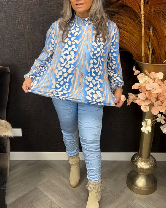 Bluzka ze stójką długim rękawem i nadrukiem