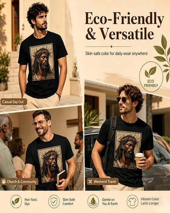 T-Shirt Męski Vintage Czarny Nadruk