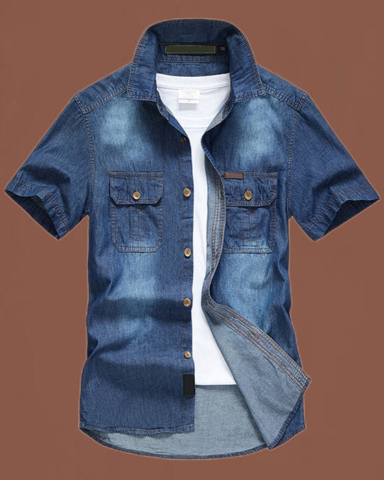 Koszula Denim Krótki Rękaw Męska