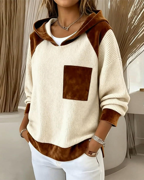 Bluza Kolorowy Blok Casual Z Kapturem