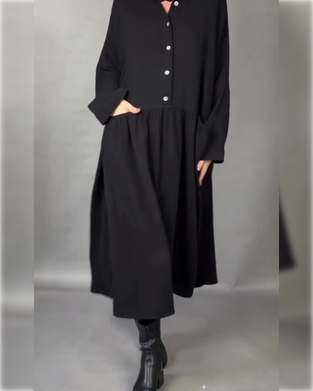 Oversize Sukienka W Linii A Z Kołnierzem I Guzikami