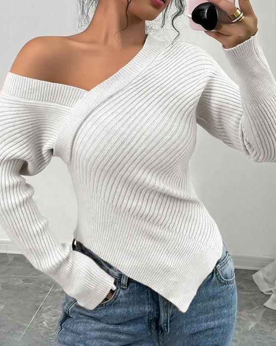 Sweter Jedno Ramię Jednokolorowy
