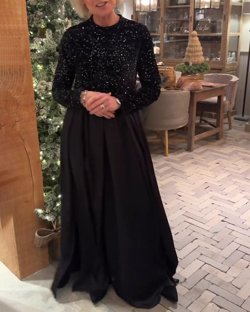 Sukienka Elegancka Cekiny Patchwork Długość Podłogi