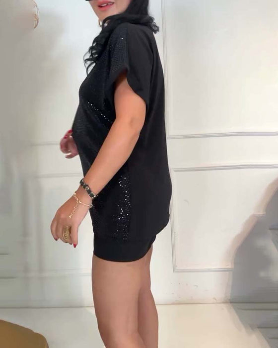 Bluzka Dekolt w Serek Z Cekinami Elegancka