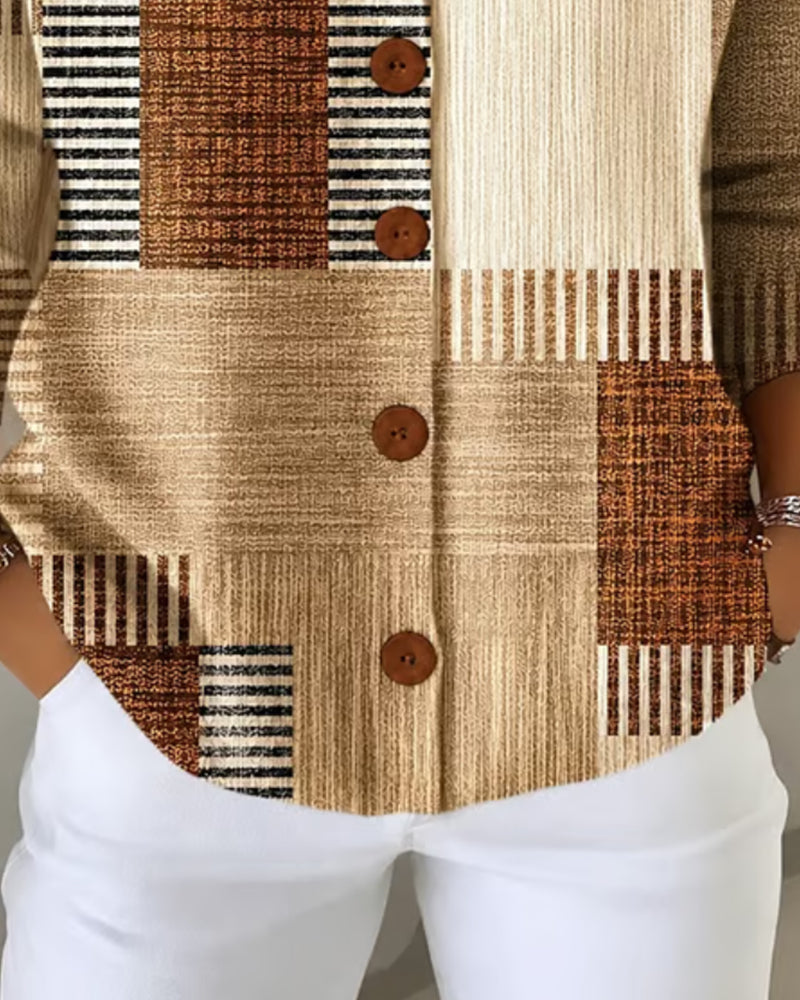 Cardigan Vintage Blok Kolorów W Kratę Patchwork