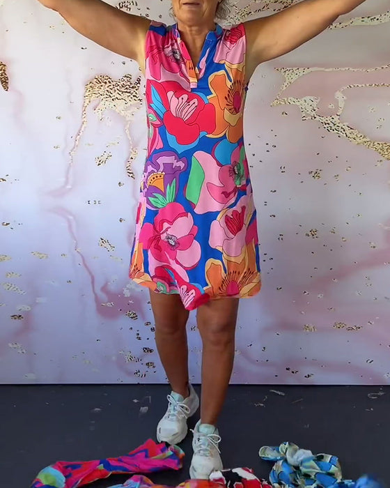 Sukienka bez rękawów w kwiatowy wzór